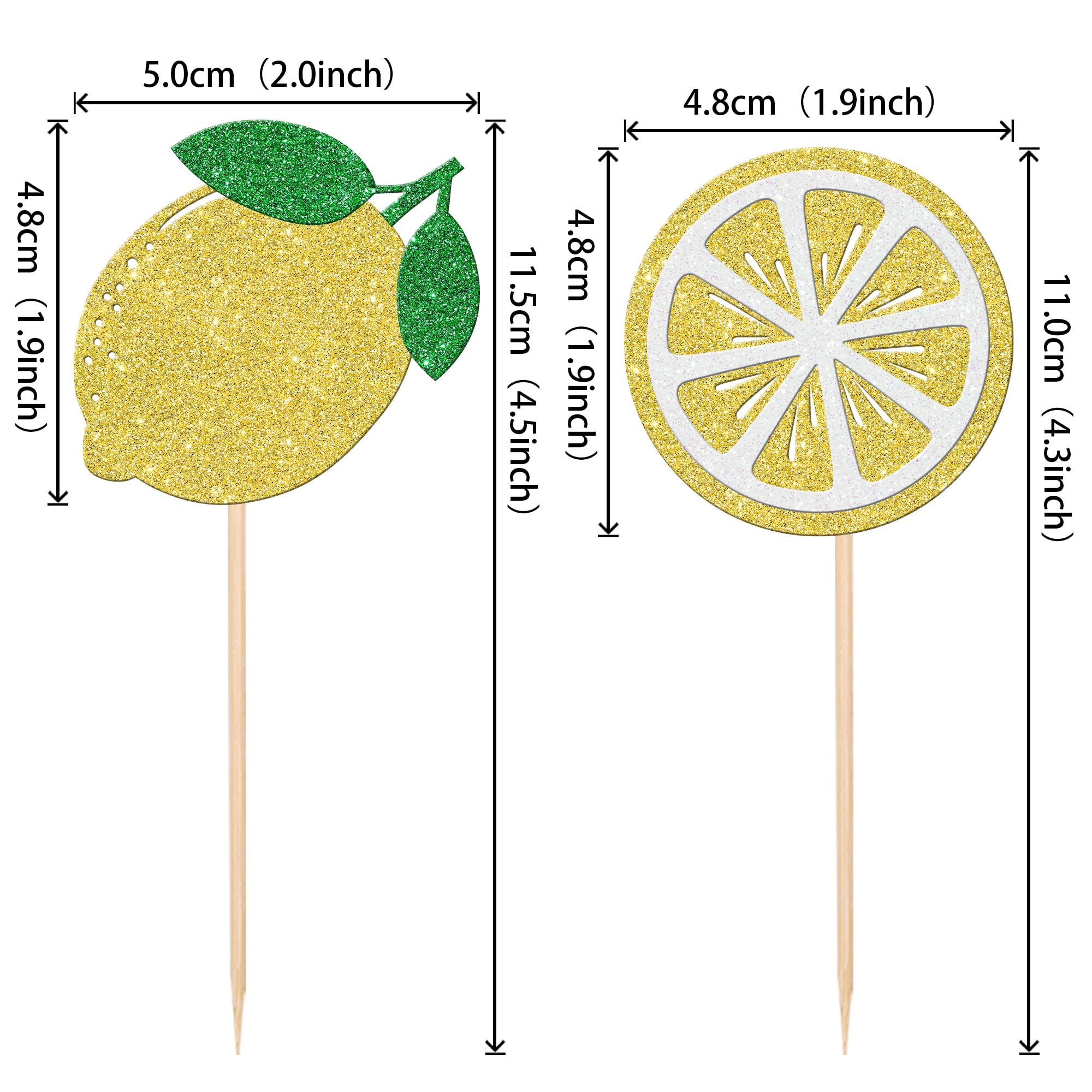 24 PCS Lemon Cupcake Toppers Glitter Fruit Theme Lemonade Party Cupcake Picks for Lemon Theme Baby Shower Wedding Engagement Bridal Shower Birthday Main Squeeze Party Cake Decorations Supplies