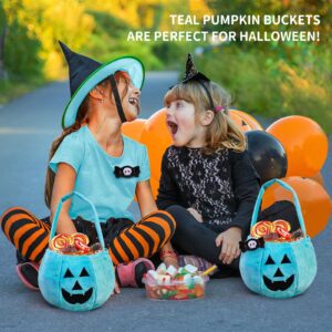 YIQTAO Halloween Teal Pumpkin Reusable Fabric Trick or Treat Buckets - jack O Lantern Bucket- Large Halloween Basket - Halloween Plush Candy Bags –Halloween tote bags