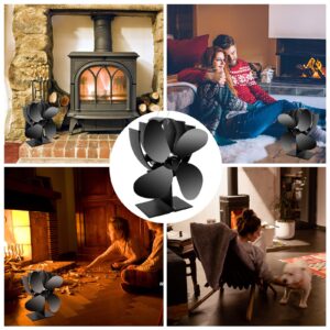 drtulz Wood Stove Fan Black Fireplace 4 Blade Heat Powered Stove Fan for Wood Log Wood Burner Fireplace Eco Friendly Fan for Home