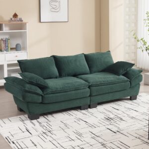 GNIXUU Cloud Loveseat Sofa Couch, Comfy Corduroy 3 Seat Sofa with Deep Seat & Wider Armrest，88.6” Upholstered Modern Sailboat Couches for Living Room, Apartment, Office, Small Space, Green