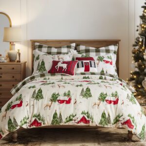 levtex home - tatum pines duvet cover set - king duvet cover + two king pillow cases - christmas cabin - red, green, brown, white - duvet cover (106 x 94in.) and pillow case (36 x 20in.) - cotton