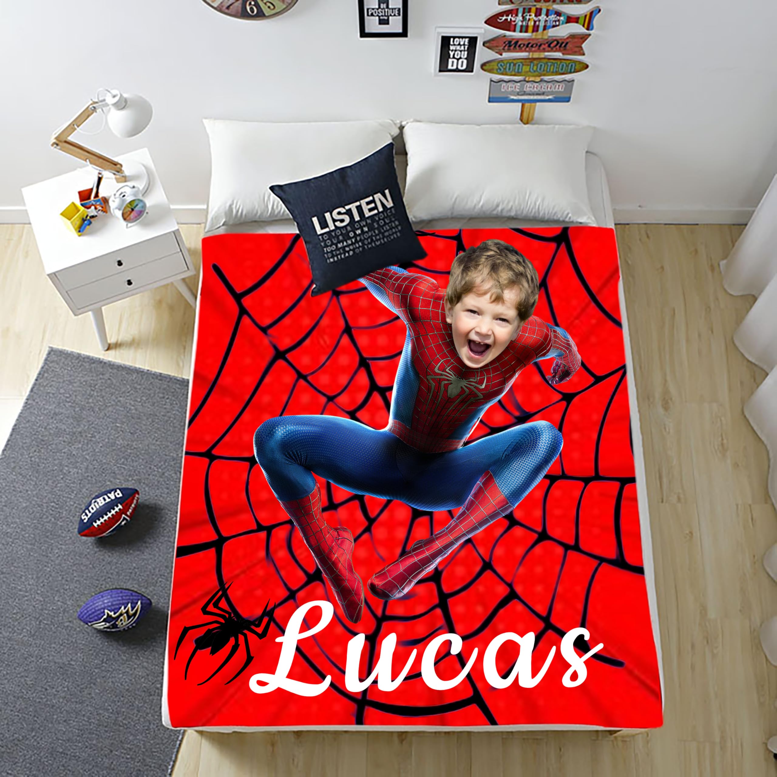 MORRIX Custom Superhero Blanket with Face Customized Superhero Blanket for Boys Kids Girls, Design 11