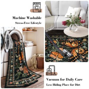 Wonnitar Butterfly Area Rug for Bedroom, 5x7 Black Rug for Living Room Washable Floral Rug, Boho Dining Room Rugs for Under Table Stain Resistant Floor Carpet for Entryway Playroom