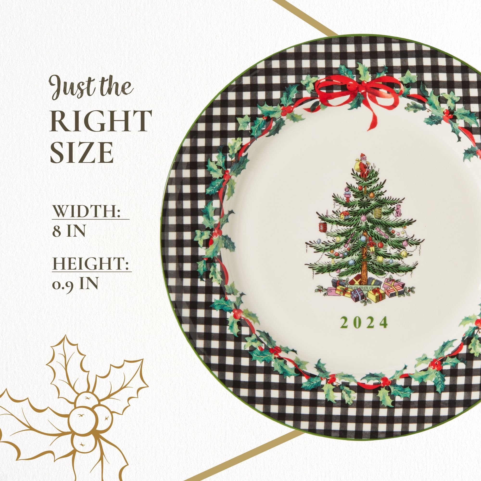 Spode Christmas Tree 8" Porcelain Dinner Plate, 2024 Annual Collector Plate - Holiday Dinnerware & Decorative Plate, Winter Serving for All Parties & Occasions - For Casserole, Appetizers, Brisket