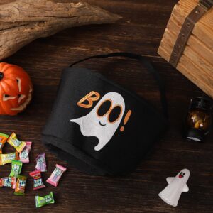 Halloween Bucket Halloween Basket for Kids, Trick or Treat Bags with Embroidery Foldable Halloween Candy Bucket Pumpkin Bucket Candies Basket with Handle for Halloween Party Decorations, (Black)