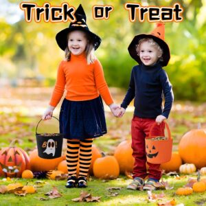 Halloween Bucket Halloween Basket for Kids, Trick or Treat Bags with Embroidery Foldable Halloween Candy Bucket Pumpkin Bucket Candies Basket with Handle for Halloween Party Decorations, (Black)