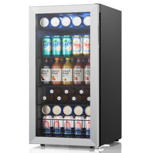 yeego 3.1cu.ft beverage refrigerator cooler, 121 can mini fridge with glass door, small drink fridge with adjustable thermostat, beverage cooler for beer drinks wines for home office or bar