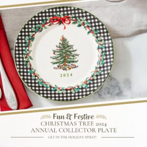 Spode Christmas Tree 8" Porcelain Dinner Plate, 2024 Annual Collector Plate - Holiday Dinnerware & Decorative Plate, Winter Serving for All Parties & Occasions - For Casserole, Appetizers, Brisket