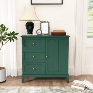 HLR Accent Cabinet with 3 Drawers and Door, Wooden Storage Cabinet with Shelves, Sideboard for Living Room, Entryway, Green