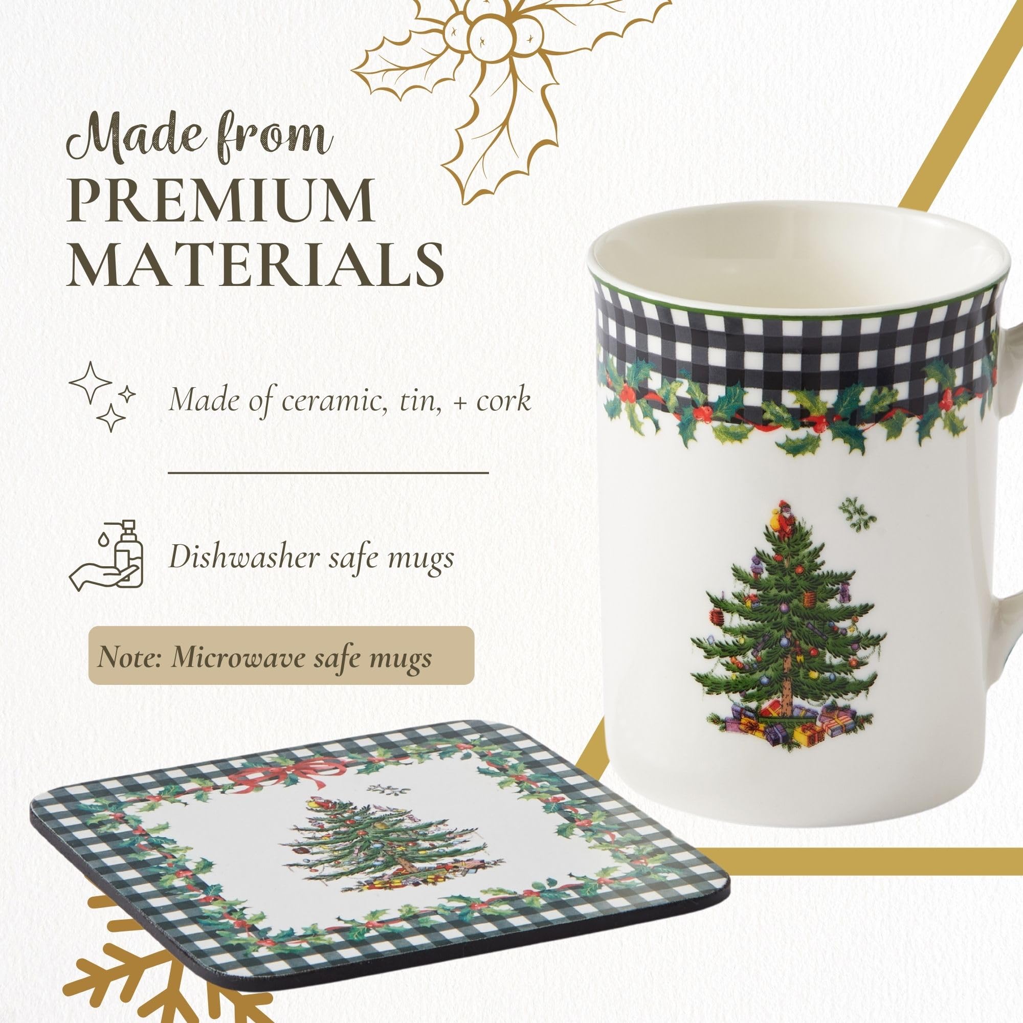 Spode Christmas Tree 2024 Annual 5 Piece Porcelain 12 Fl. Oz. Mug & Tin Set - Holiday Coffee Cup, Christmas Home Décor & Seasonal Coffee Mug - Stocking Stuffer Holiday Gifts - For Tea, Hot Chocolate