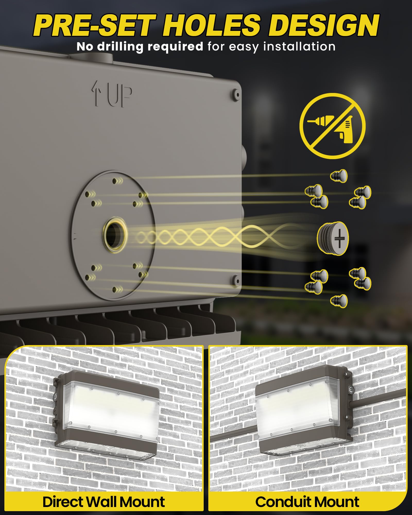 YARBO 2-in-1 Full & Semi Cutoff LED Wall Pack, 150W 120W 100W & 3000K 4000K 5000K Selectable, Timer Dimming & Photocell Wall Pack LED Exterior Light, 22500LM AC100-277V ETL Listed LED Wall Pack Light