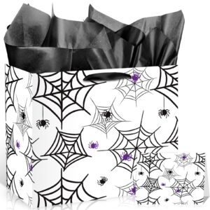 halloween spider gift bag trick or treat gift bag with tissue paper greeting card halloween party favors spider web wrapping paper goodie bag for halloween birthday baby shower party supplies