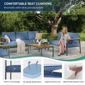 Amopatio Aluminum Patio Furniture Sofa,All-Weather Metal Outdoor Sofa,Modern 3-Seat Couch with Waterproof Covers,Blue (ONLY 3-SEAT Sofa)