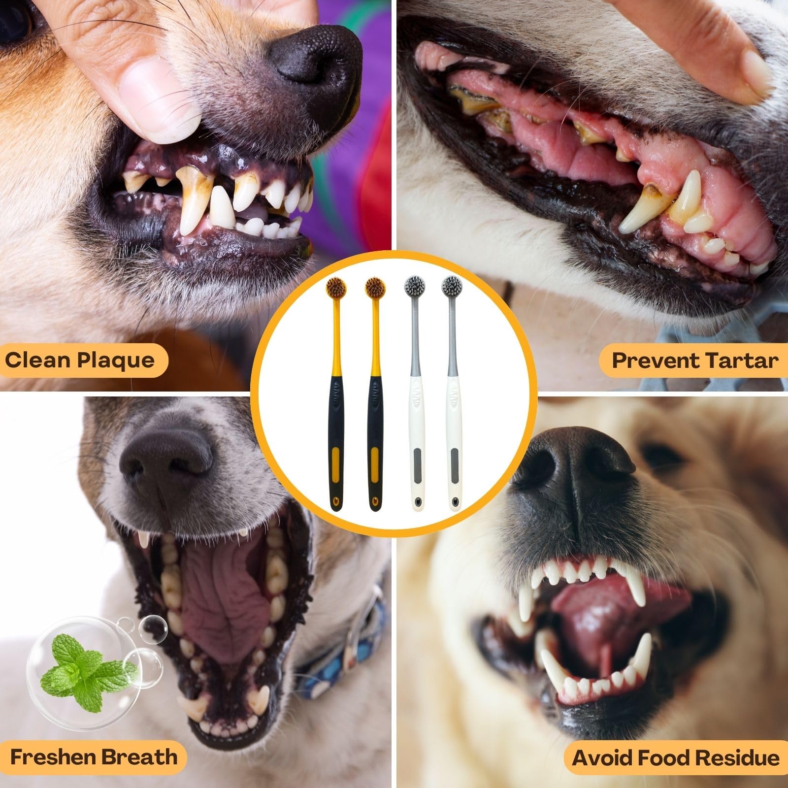 Pilopgaso Dog Toothbrush 4Pack Round Head Dog Tooth Brush Kit, Toothbrush for Dogs Soft Pet Toothbrush for Sensitive Teeth Small Dog Toothbrush mit Anti-Slip Rubber Handle for Pet Plaque Dental Care