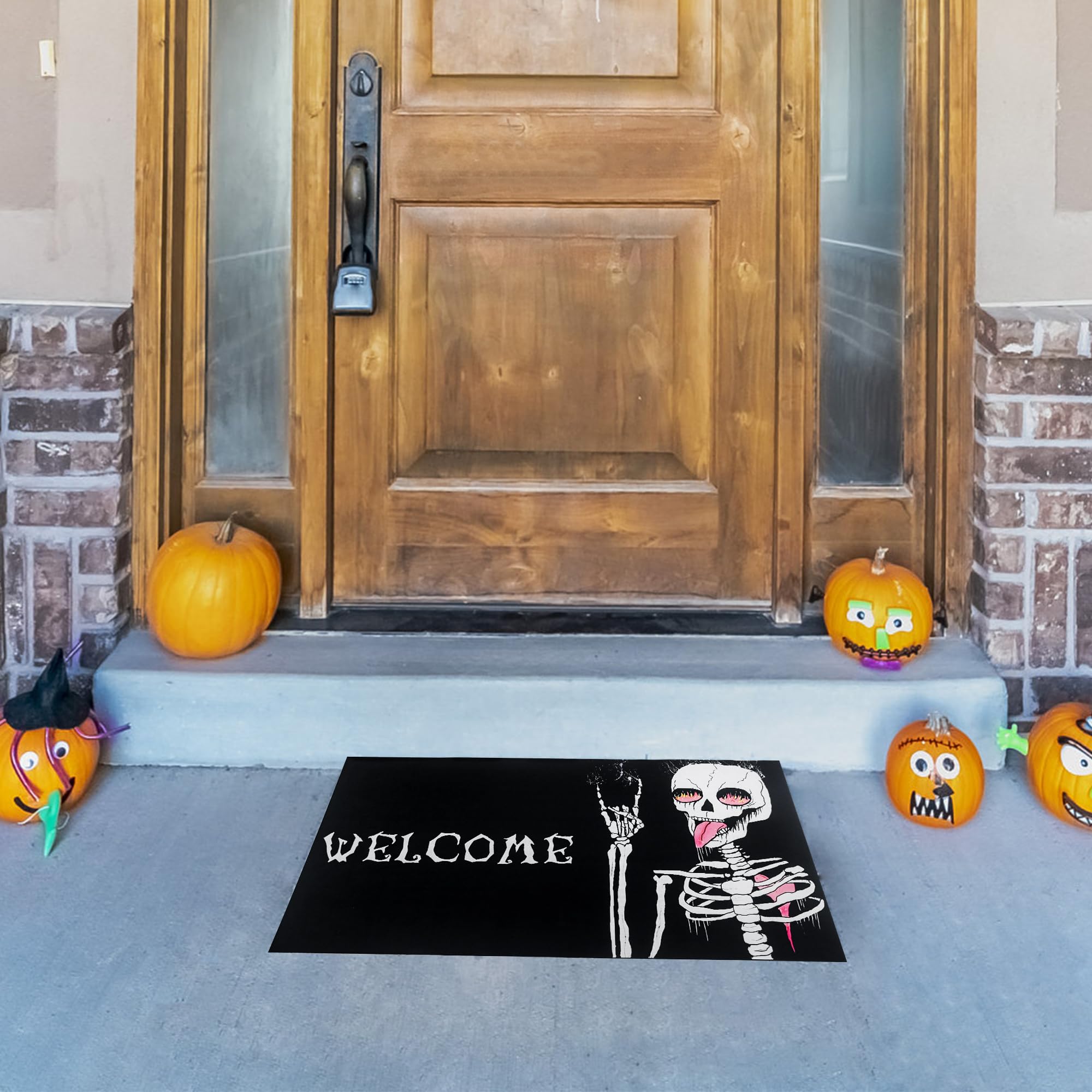 FramePro Halloween Rugs Door Mat Funny Skull Decor Welcome Mat Non Slip Indoor Outdoor Skull Rug Halloween Party Decor 17" X30"