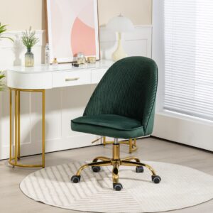 ZOBIDO Comfy Home Office Task Chair with Wheels, Cute Modern Upholstered Velvet Seashell Back Adjustable Swivel Vanity Desk Chair, for Women, for Kids, for Girls, Living Room, Bedroom（Green）