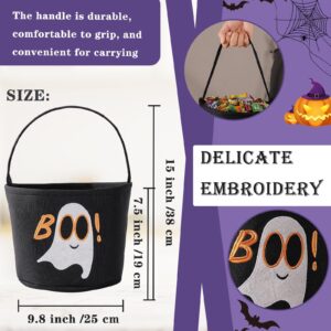 Halloween Bucket Halloween Basket for Kids, Trick or Treat Bags with Embroidery Foldable Halloween Candy Bucket Pumpkin Bucket Candies Basket with Handle for Halloween Party Decorations, (Black)