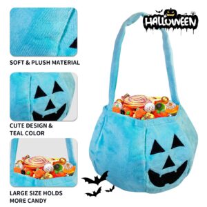 YIQTAO Halloween Teal Pumpkin Reusable Fabric Trick or Treat Buckets - jack O Lantern Bucket- Large Halloween Basket - Halloween Plush Candy Bags –Halloween tote bags