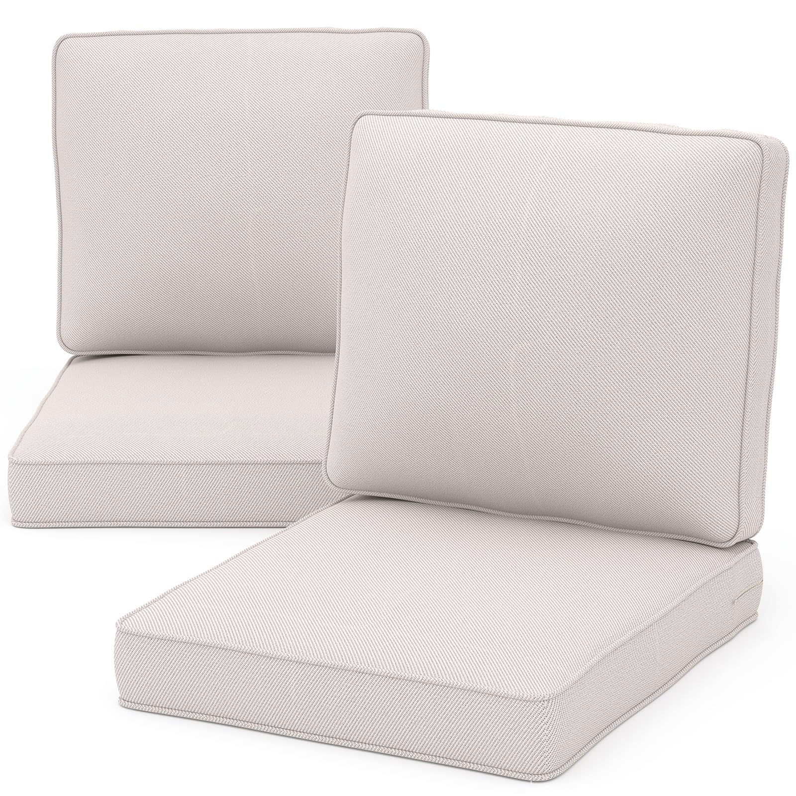 Outdoor Chair Cushions, 24" x 23" High-Density Foam Deep Seat Patio Cushions with Olefin Fabric & Removable Zipper Cover, Outdoor Furniture Replacement Cushions Set of 2 for Chair Sofa Couch - Beige