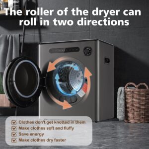 Dessiz 110V 970W Portable Dryer 1.6 cu.ft for Laundry with Exhaust Pipe and Electric Compact Dryers with Stainless Steel Tub, Suitable for Apartments, Dorm, RVs- Grey Auto Stop