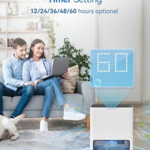 118 OZ Dehumidifier for Home, Quiet Small Dehumidifiers (800 sq.ft), 2 Working Modes,Timing Setting, Auto Shut Off, 5 Colors LED Light Dehumidifier for Basement Bedroom Bathroom