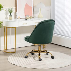 ZOBIDO Comfy Home Office Task Chair with Wheels, Cute Modern Upholstered Velvet Seashell Back Adjustable Swivel Vanity Desk Chair, for Women, for Kids, for Girls, Living Room, Bedroom（Green）