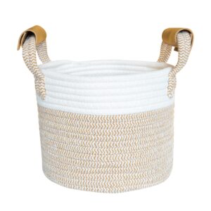 round cotton rope basket for shelves, small woven basket for organizing with handle, small basket for toy, towel & book basket, small laundry basket, storage basket for vanity decorative,gift baskets