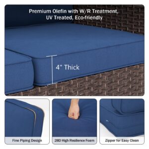 Outdoor Chair Cushions, 24 x 23 Inches High-Density Foam Deep Seat Patio Cushions with Olefin Fabric & Removable Zipper Cover, Outdoor Furniture Replacement Cushions for Chair Sofa Couch - Blue