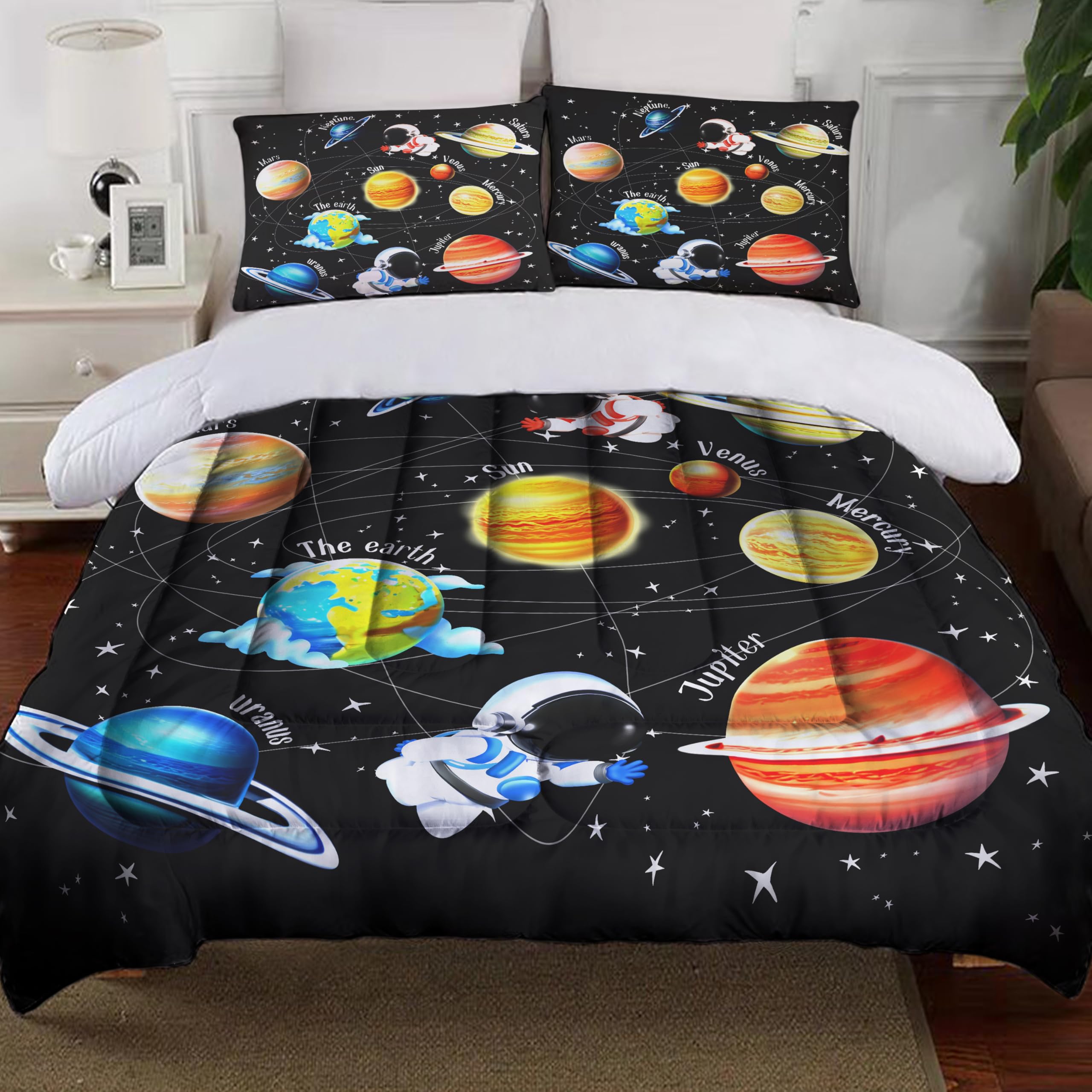 Uyivugmo Kids Galaxy Comforter Bedding Sets for Child Outer Space Astronaut Bedding Set for Boys Includes Comforter with 2 Pillowcase