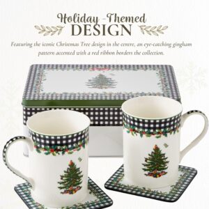 Spode Christmas Tree 2024 Annual 5 Piece Porcelain 12 Fl. Oz. Mug & Tin Set - Holiday Coffee Cup, Christmas Home Décor & Seasonal Coffee Mug - Stocking Stuffer Holiday Gifts - For Tea, Hot Chocolate