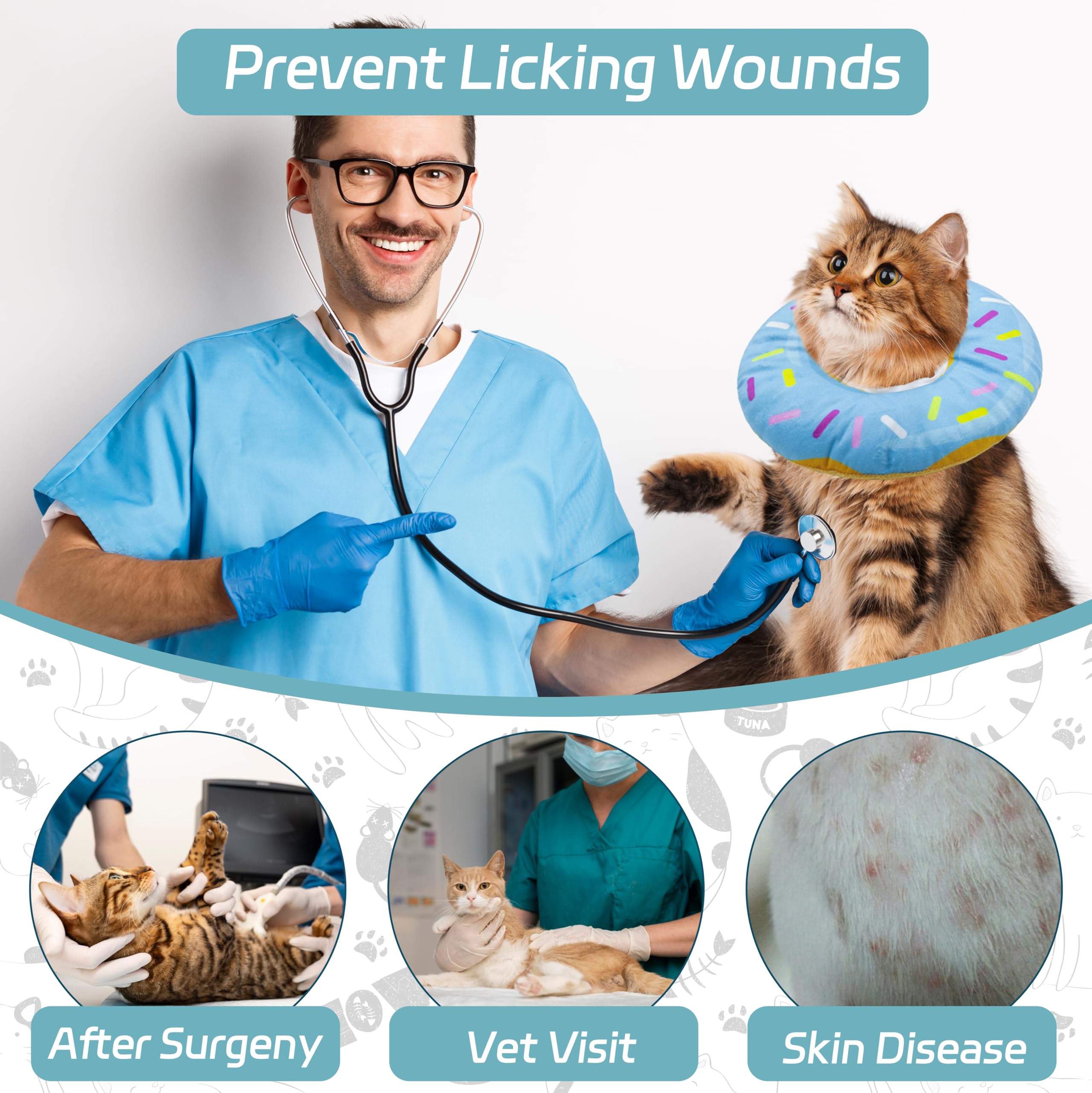 Seyezo Cat Cone Soft Collar, Adjustable Cat Recovery Collar for Small Medium Large Cats, Cute Donut E Collar After Surgery, Anti-Lick Wound Healing Elizabethan Collar for Kittens(Donut Blue, Small)