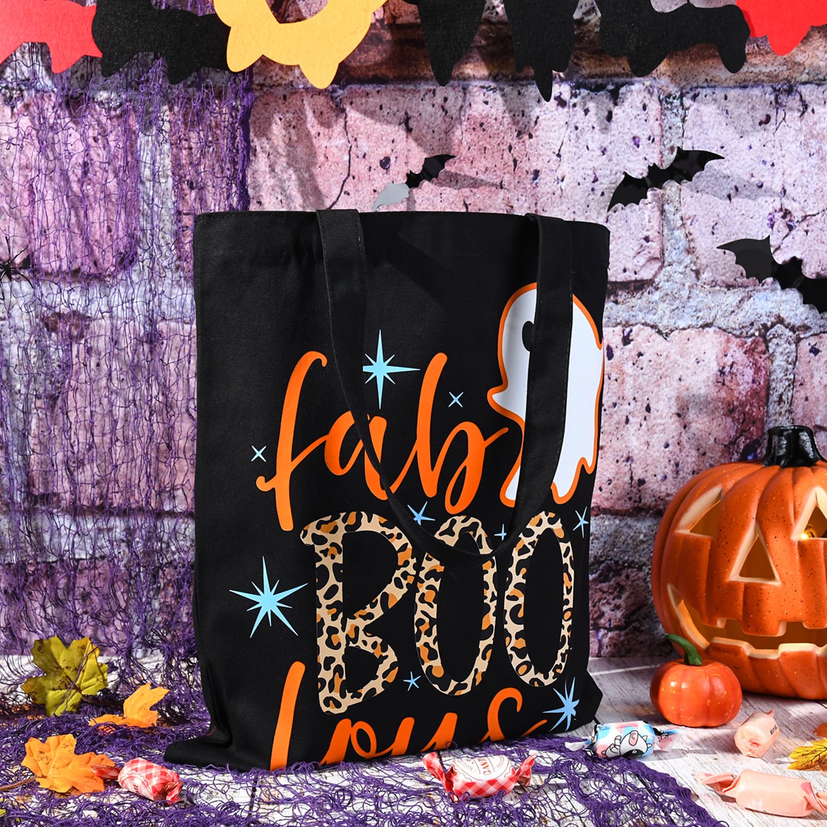 Aileam Halloween Tote Bag Trick or Treat Bag Halloween Canvas Bags Reusable Large Halloween Gifts Grocery Candy Bag for Kids