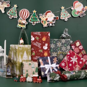 Toptime Christmas Wrapping Paper, 8 Sheets Gift Wrapping Paper with Snowflake, Christmas Tree, Snowman, Gingerbread Man, Folded Flat Holiday Gift Wrap for New Year, Art Craft (27.6x19.7in)