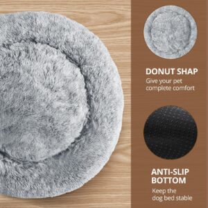 JOLLYVOGUE Donut Dog Bed, Comfort Round Dog Bed, Anti-Anxiety Calming Cuddler Dog & Cat Bed, Fluffy Faux Fur Cushion Bed for Small Medium Dogs and Cats, 20"