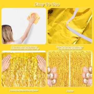 PIGETALE 2 Pack 3.2x6.5 Feet Wavy Gold Foil Fringe Backdrop Curtains Tinsel Streamers Dance Party Decorations Photo Booth Props for Bachelorette Bridal Shower Birthday Wedding Christmas New Years Eve