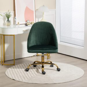 ZOBIDO Comfy Home Office Task Chair with Wheels, Cute Modern Upholstered Velvet Seashell Back Adjustable Swivel Vanity Desk Chair, for Women, for Kids, for Girls, Living Room, Bedroom（Green）