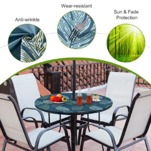 Round Tablecloth with Umbrella Hole, Outdoor Tablecloth Waterproof Elastic Fitted Table Cloth Round Cover, Outdoor Table Cover for Camping, Indoor and Outdoor