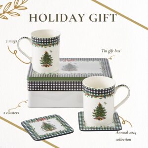 Spode Christmas Tree 2024 Annual 5 Piece Porcelain 12 Fl. Oz. Mug & Tin Set - Holiday Coffee Cup, Christmas Home Décor & Seasonal Coffee Mug - Stocking Stuffer Holiday Gifts - For Tea, Hot Chocolate