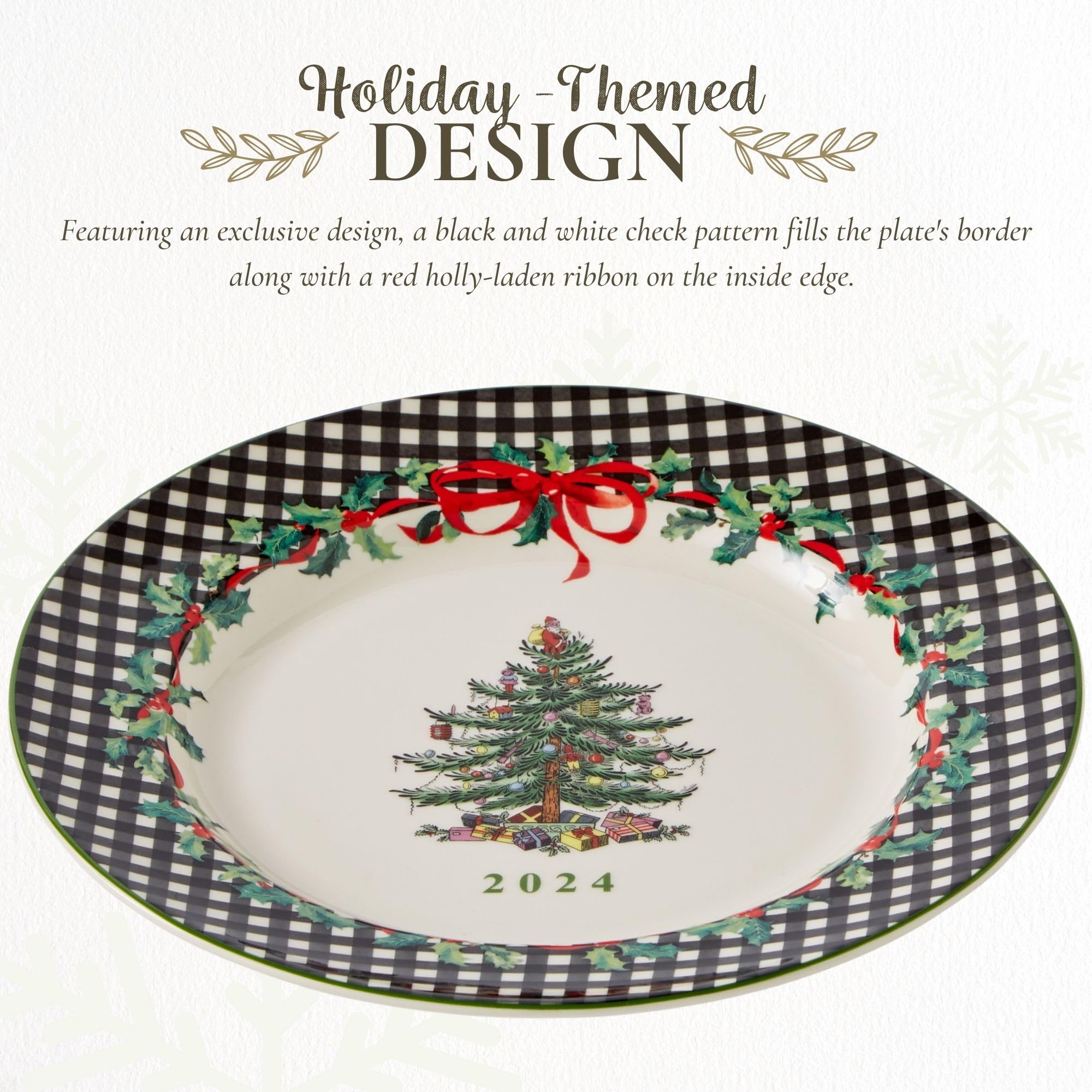 Spode Christmas Tree 8" Porcelain Dinner Plate, 2024 Annual Collector Plate - Holiday Dinnerware & Decorative Plate, Winter Serving for All Parties & Occasions - For Casserole, Appetizers, Brisket