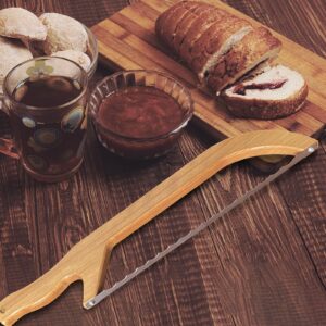 Bread Slicer for Homemade Bread, 15" Wooden Sourdough Bread knife with Bow Design, Premium Stainless Steel Serrated Saw Bread Cutter for Bagels, Baguettes