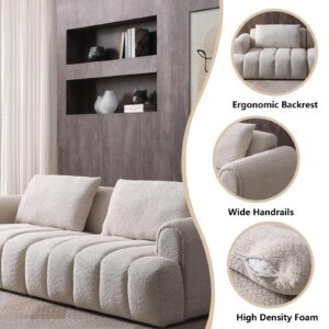 mr.waiba 100" Modular Combination Sofa Modern Minimalist Sofa Sectional Sofa Teddy Velvet Material with 2 Pillows, Large Sofa for Living Room/Office 2024 New Cloud Sofa(Teddy + Beige)