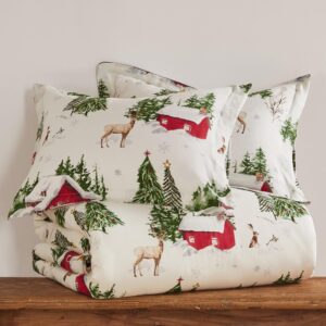 Levtex Home - Tatum Pines Duvet Cover Set - King Duvet Cover + Two King Pillow Cases - Christmas Cabin - Red, Green, Brown, White - Duvet Cover (106 x 94in.) and Pillow Case (36 x 20in.) - Cotton