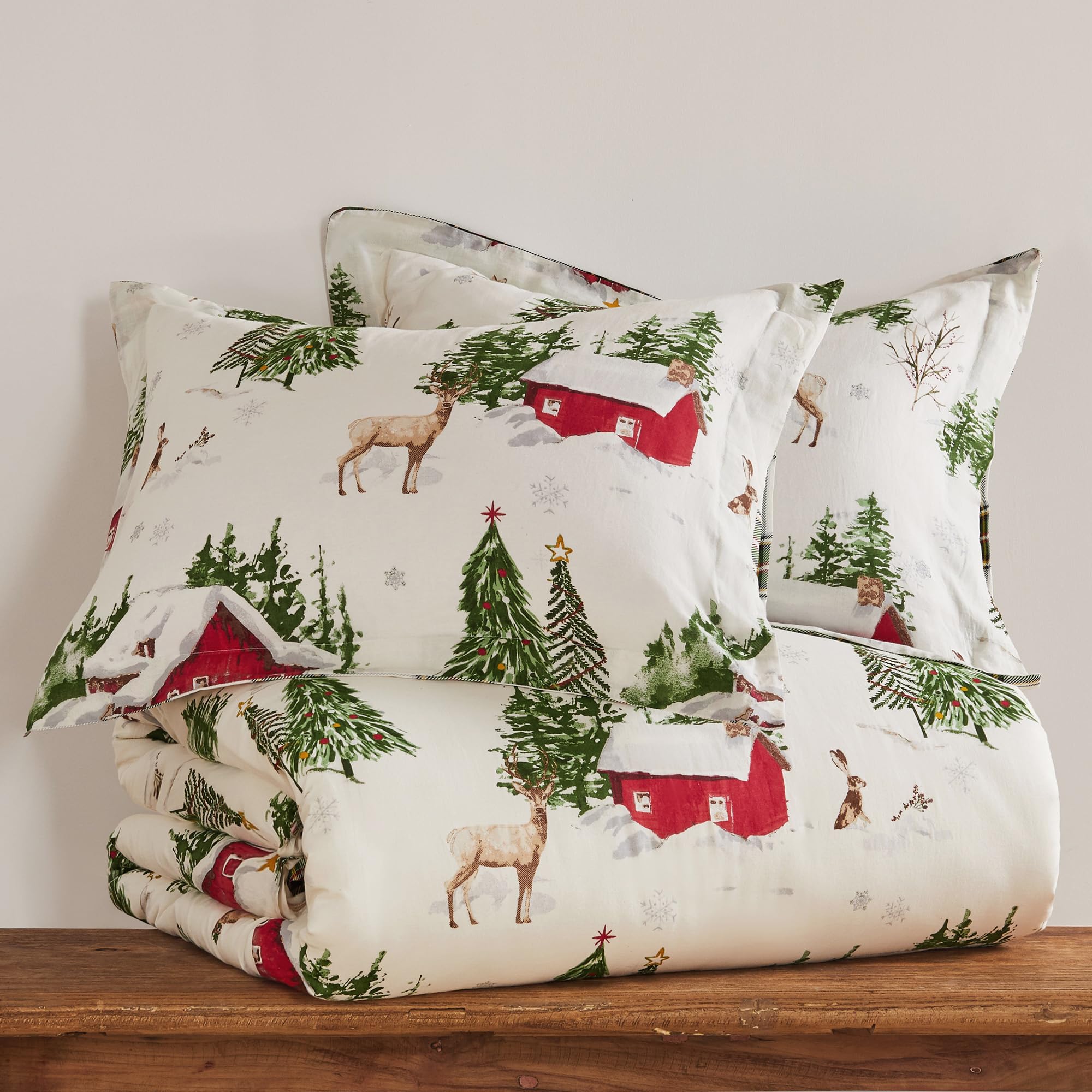 Levtex Home - Tatum Pines Duvet Cover Set - King Duvet Cover + Two King Pillow Cases - Christmas Cabin - Red, Green, Brown, White - Duvet Cover (106 x 94in.) and Pillow Case (36 x 20in.) - Cotton