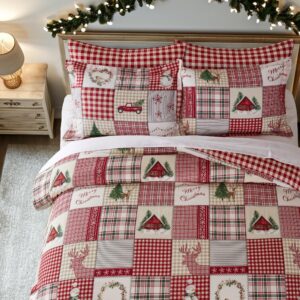 Levtex Home - Home for Christmas Duvet Cover Set - Full/Queen Duvet Cover (90 x 94in.)+ Two Standard Pillow Cases (20 x 26in.) - Patchwork - Green, Red, Taupe and Cream - Cotton