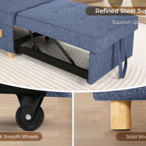 SEJOV Sleeper Sofa Chair Bed,4-in-1 Convertible Sofa Bed Chair with 6 Adjustable Backrest and Pillow, 3-Seat Pull Out Sleeper Chair Linen No Backrest for Bedroom Small Space Living Room, Navy Blue