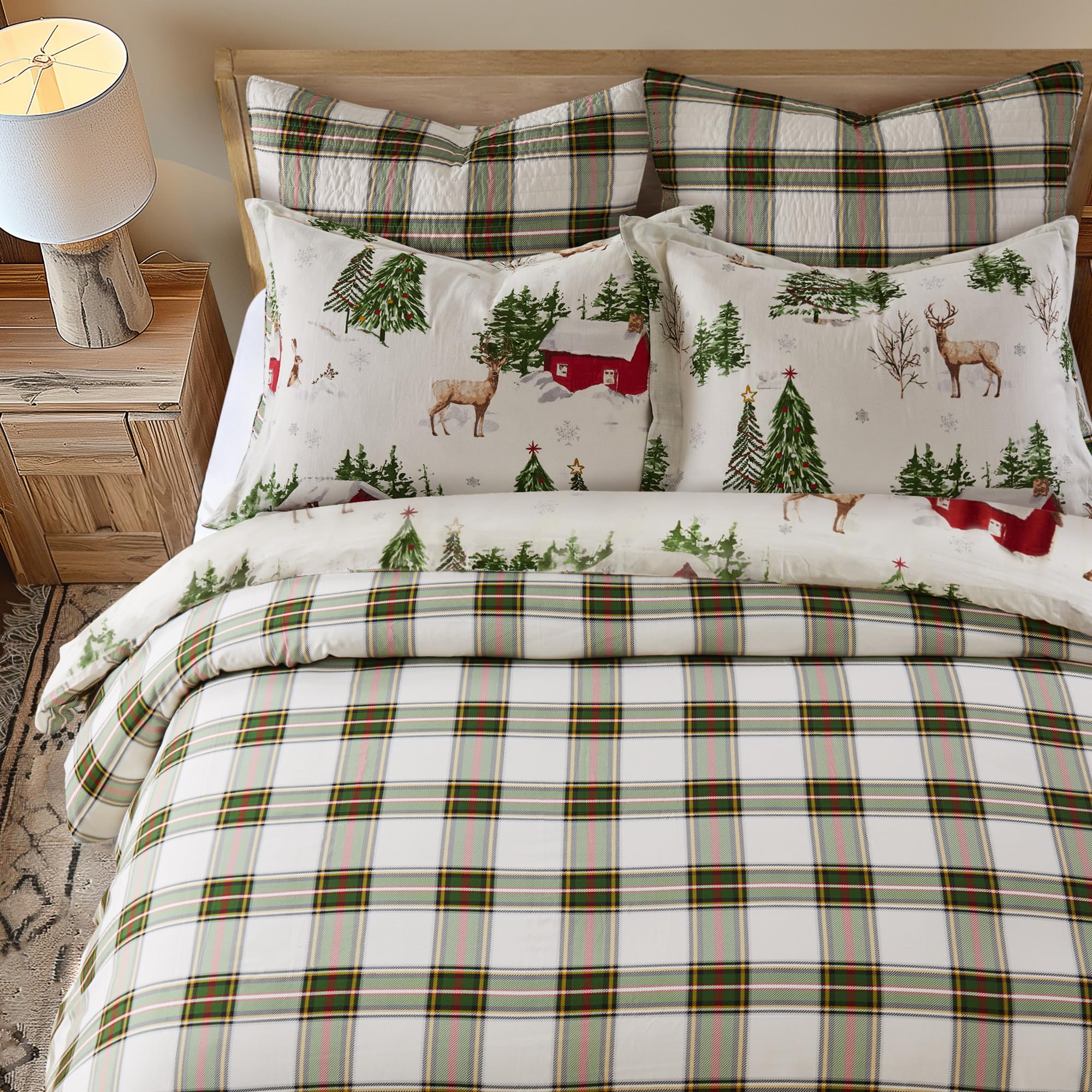 Levtex Home - Tatum Pines Duvet Cover Set - King Duvet Cover + Two King Pillow Cases - Christmas Cabin - Red, Green, Brown, White - Duvet Cover (106 x 94in.) and Pillow Case (36 x 20in.) - Cotton