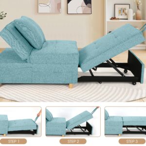 SEJOV Sleeper Sofa Chair Bed,4-in-1 Convertible Sofa Bed Chair with 6 Adjustable Backrest and Pillow, 3-Seat Pull Out Sleeper Chair Linen No Backrest for Bedroom Small Space Living Room, Sky Blue