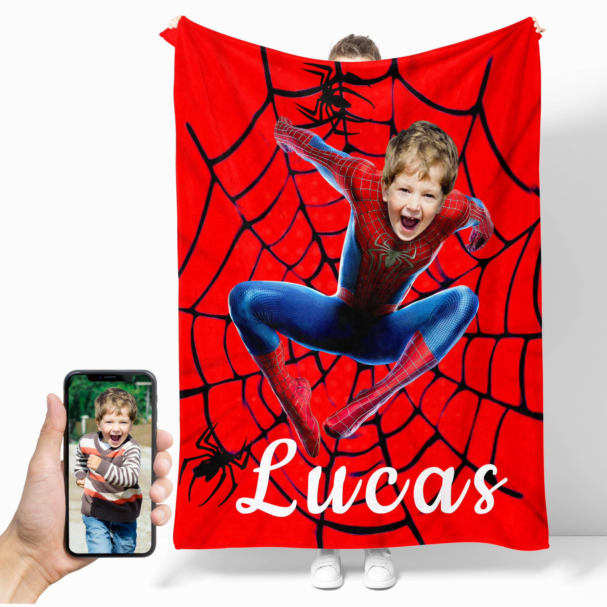 MORRIX Custom Superhero Blanket with Face Customized Superhero Blanket for Boys Kids Girls, Design 11