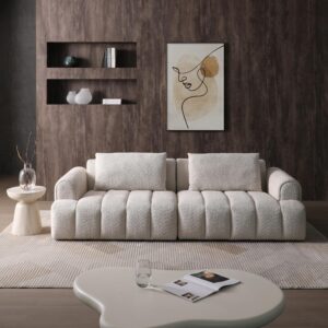 mr.waiba 100" Modular Combination Sofa Modern Minimalist Sofa Sectional Sofa Teddy Velvet Material with 2 Pillows, Large Sofa for Living Room/Office 2024 New Cloud Sofa(Teddy + Beige)