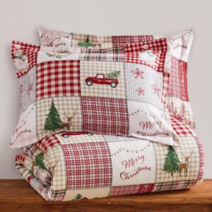 Levtex Home - Home for Christmas Duvet Cover Set - Full/Queen Duvet Cover (90 x 94in.)+ Two Standard Pillow Cases (20 x 26in.) - Patchwork - Green, Red, Taupe and Cream - Cotton